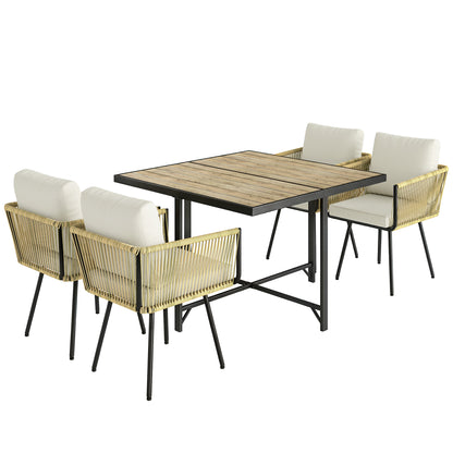 Conjunto De Jardín Outsunny Ratán Pe, Metal Beige 110x110x74 Cm_0