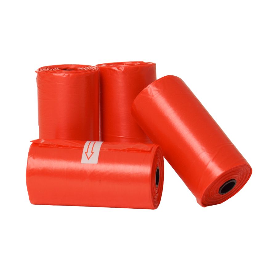 Pack 4 Rollos Color Rojo De Bolsas Higiénicas Recoge Excrementos De Perro. Rollos De 15 Bolsas_2