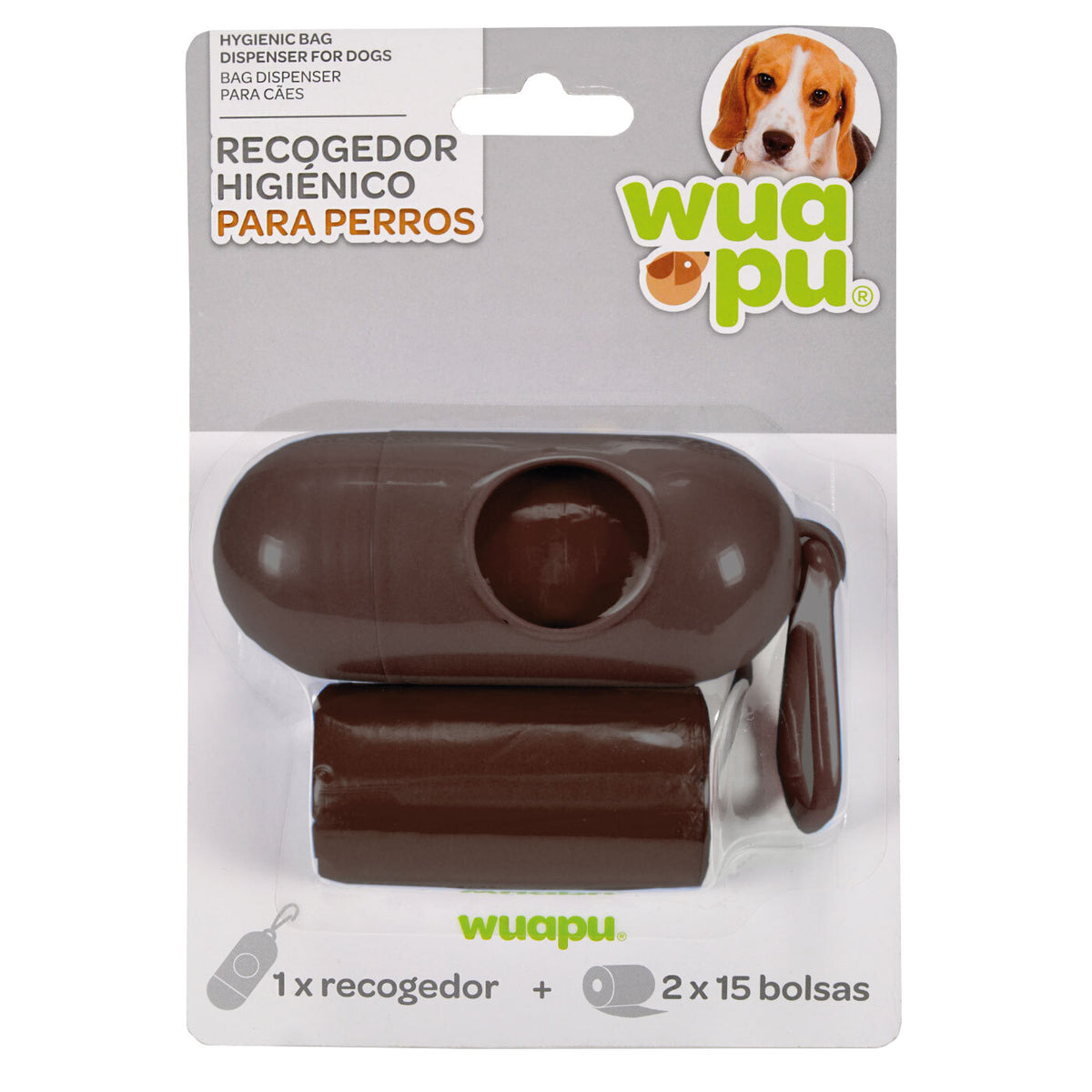 Portarollos Dispensador Marron De Bolsas Higiénicas Recoge Excrementos De Perro Wuapu Con 30 Bolsas_0