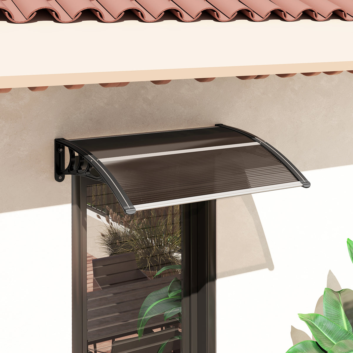 Tejadillo De Protección Outsunny Aleación De Aluminio, Pp Marrón 75x100x23 Cm_4