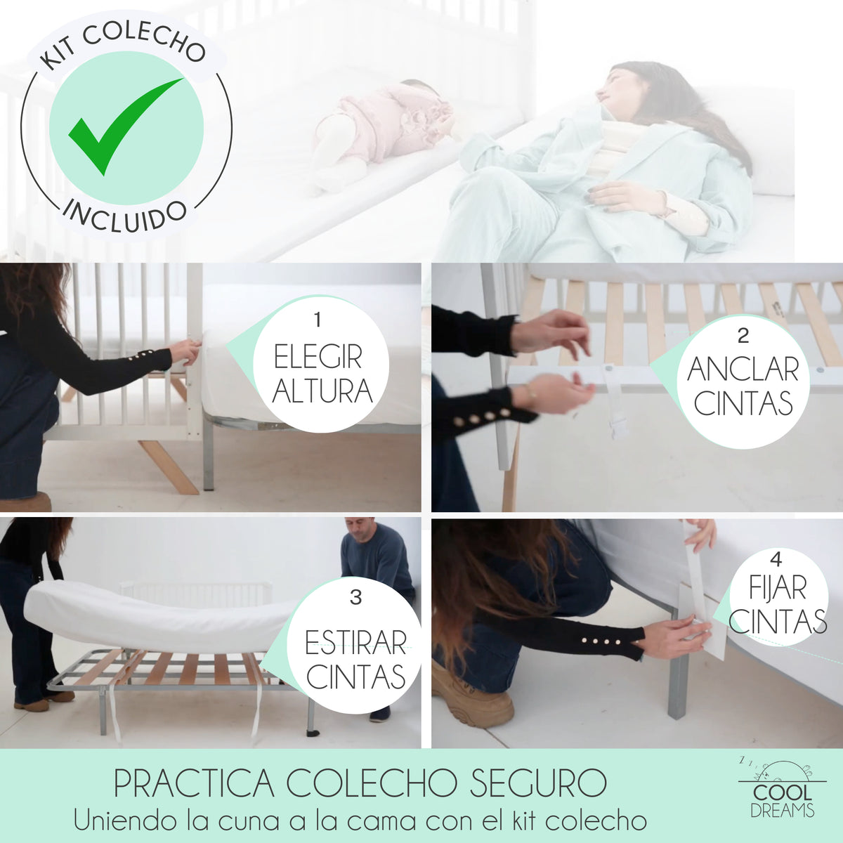 Cuna Colecho De Bebé Indi Estilo Nórdico Infantil 120x60 Cm, Con Kit Colecho, Bajera Y Encimera 100% Algodón_1