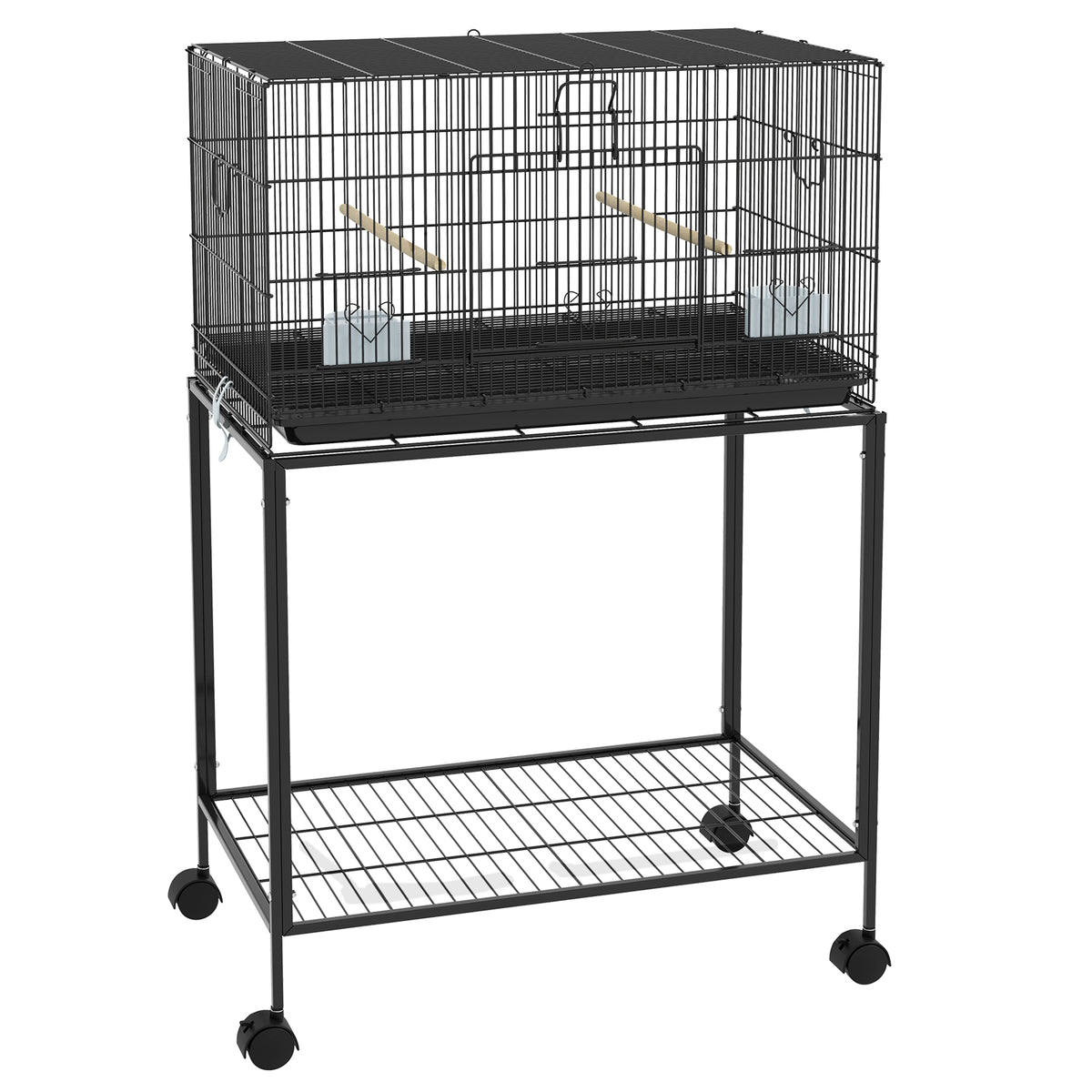 Pawhut Jaula Para Pájaros Con Ruedas 77x46x119 Cm Con Bandeja Extraíble Negro_0