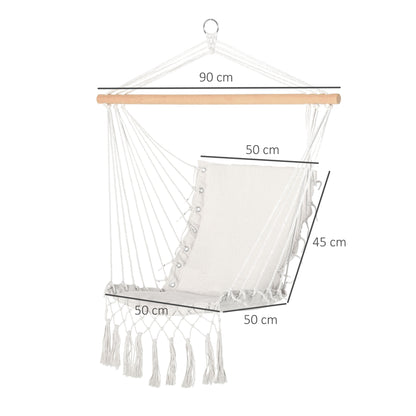 Silla Colgante Outsunny Algodón, Poliéster Blanco 90x50 Cm_2