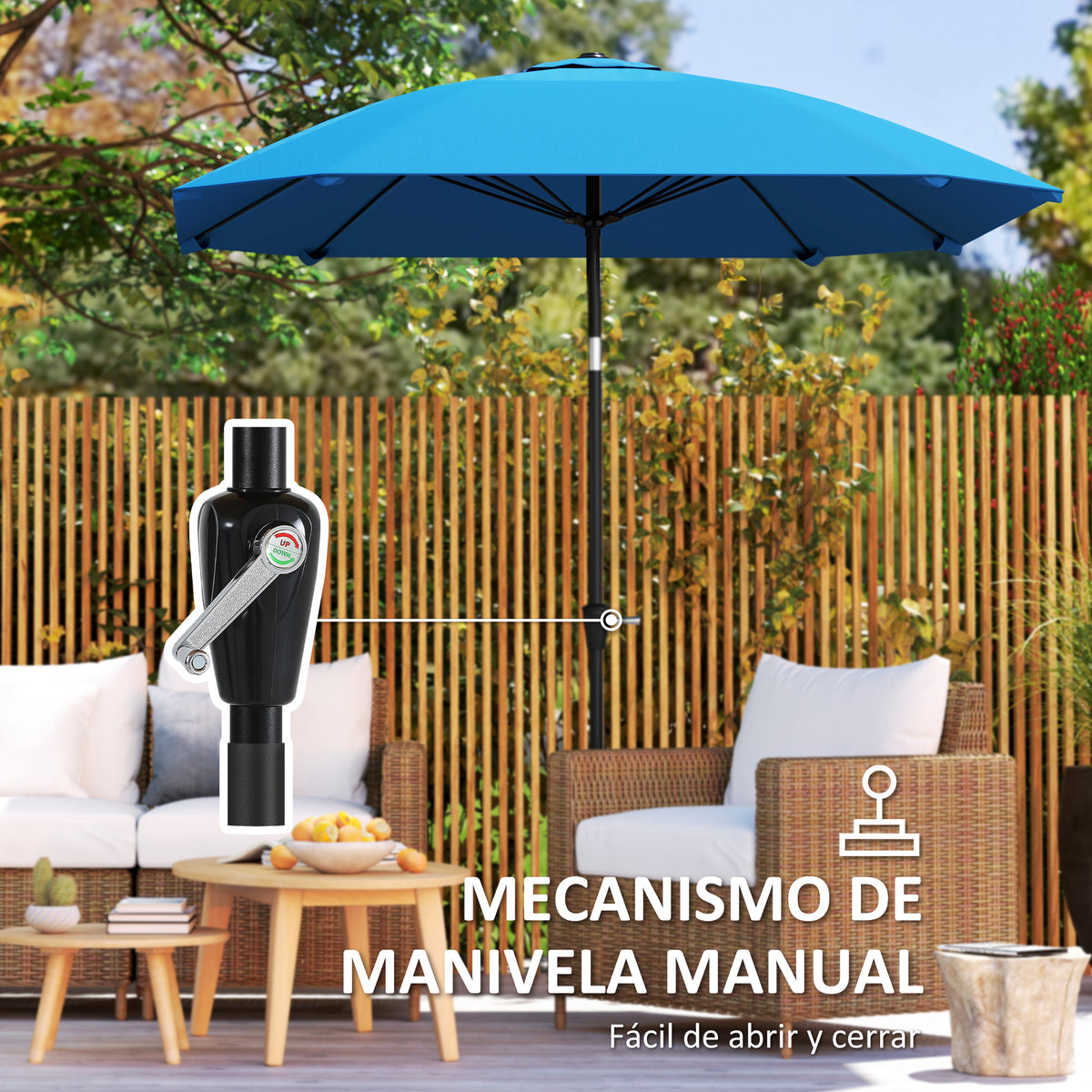 Sombrilla De Jardín Outsunny Poliéster, Aluminio Azul 233x233x240 Cm_5