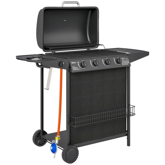 Barbacoa De Gas Outsunny Acero, Abs Negro 121x54x97 Cm 846-172v40bk_0