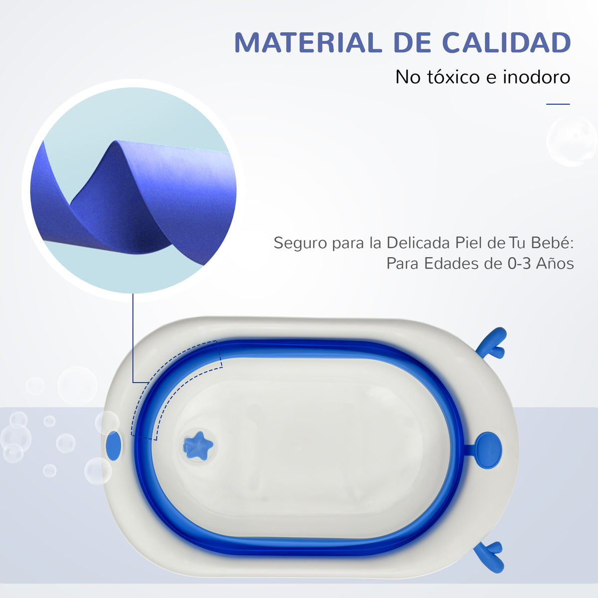Bañera Para Bebé Plegable Homcom Pp, Tpe Azul 81.5x50.5x23.5 Cm_3