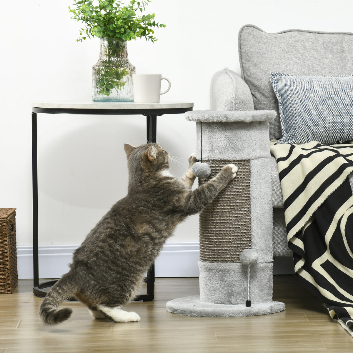 Pawhut Poste Rascador Para Gatos 58 Cm Con Bolas Colgantes 34x25,5x58 Cm Gris_1