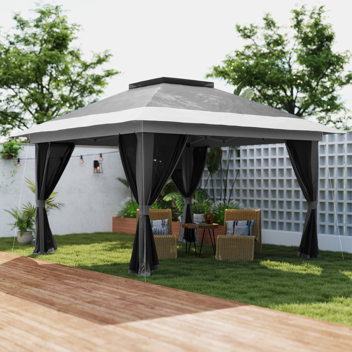 Carpa Plegable Outsunny Metal, Tela Oxford Gris Oscuro 356x356x280 Cm_1