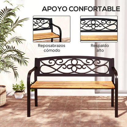 Banco De Jardín Outsunny Acero, Madera De Pino Negro 127x56x80 Cm_5