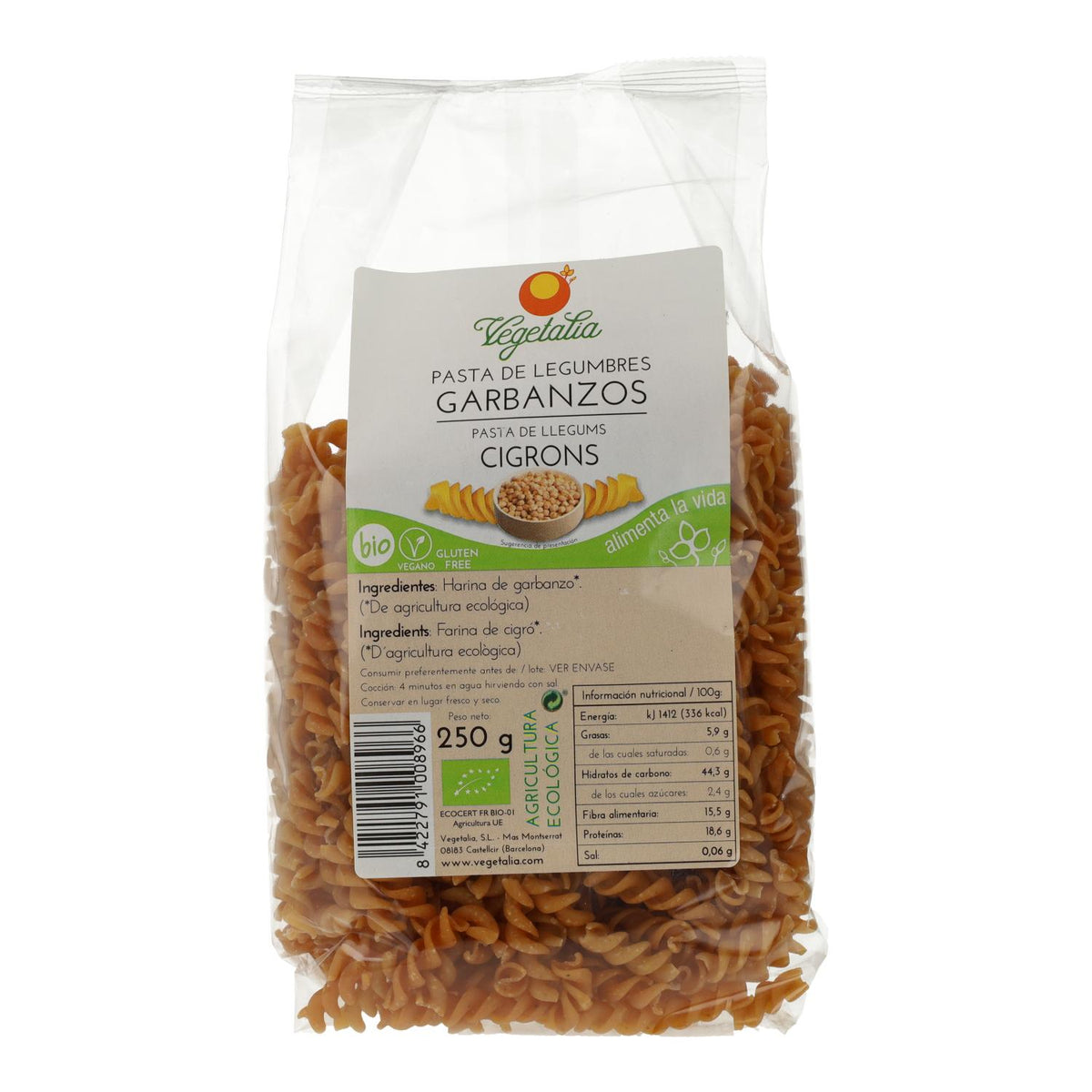 Espirales de Garbanzos Sin Gluten BIO Vegetalia 250g