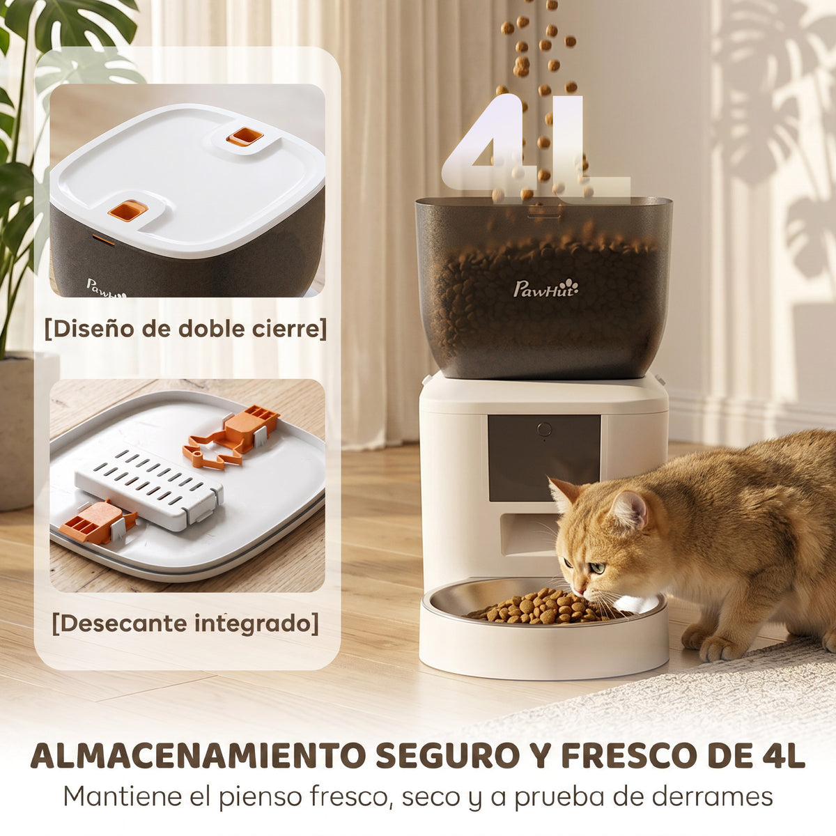 Comedero Automático Mascotas Pawhut Abs, Acero Inoxidable Blanco 35x18.5x30.5 Cm_5
