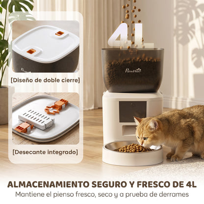 Comedero Automático Mascotas Pawhut Abs, Acero Inoxidable Blanco 35x18.5x30.5 Cm_5