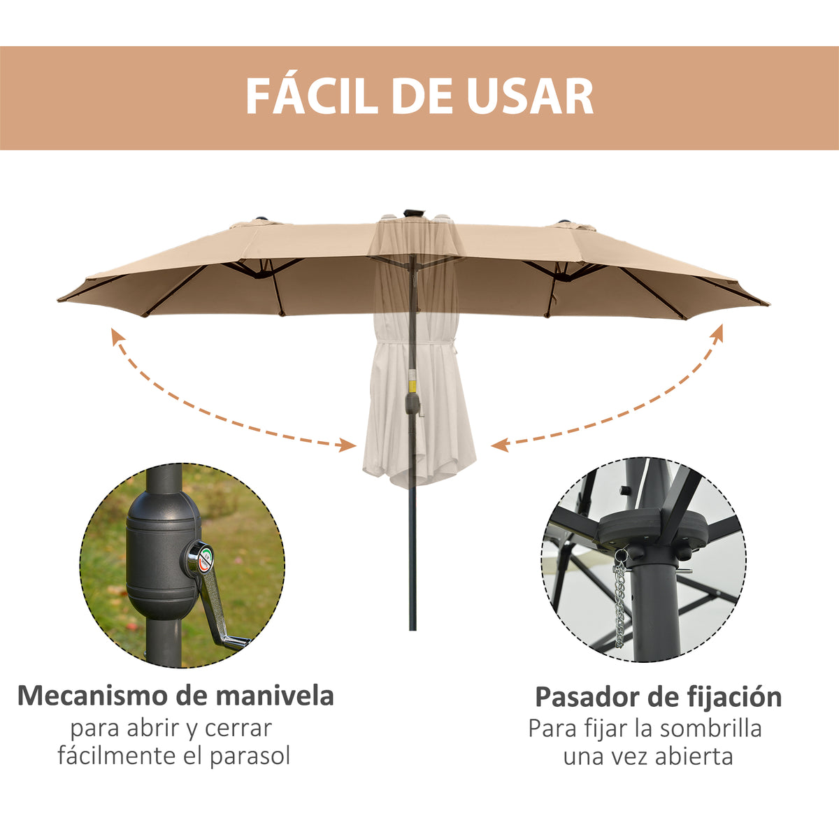 Sombrilla Doble De Jardín Con Luces Led Outsunny 450x265x240 Cm Caqui_5
