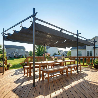 Pérgola De Jardín Outsunny Metal, Poliéster Gris Oscuro 588x297x230 Cm_1