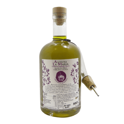 Aceite De Oliva Virgen Extra Macerado Al Ajo Morado 50 Cl Con Vertedor Metálico_1