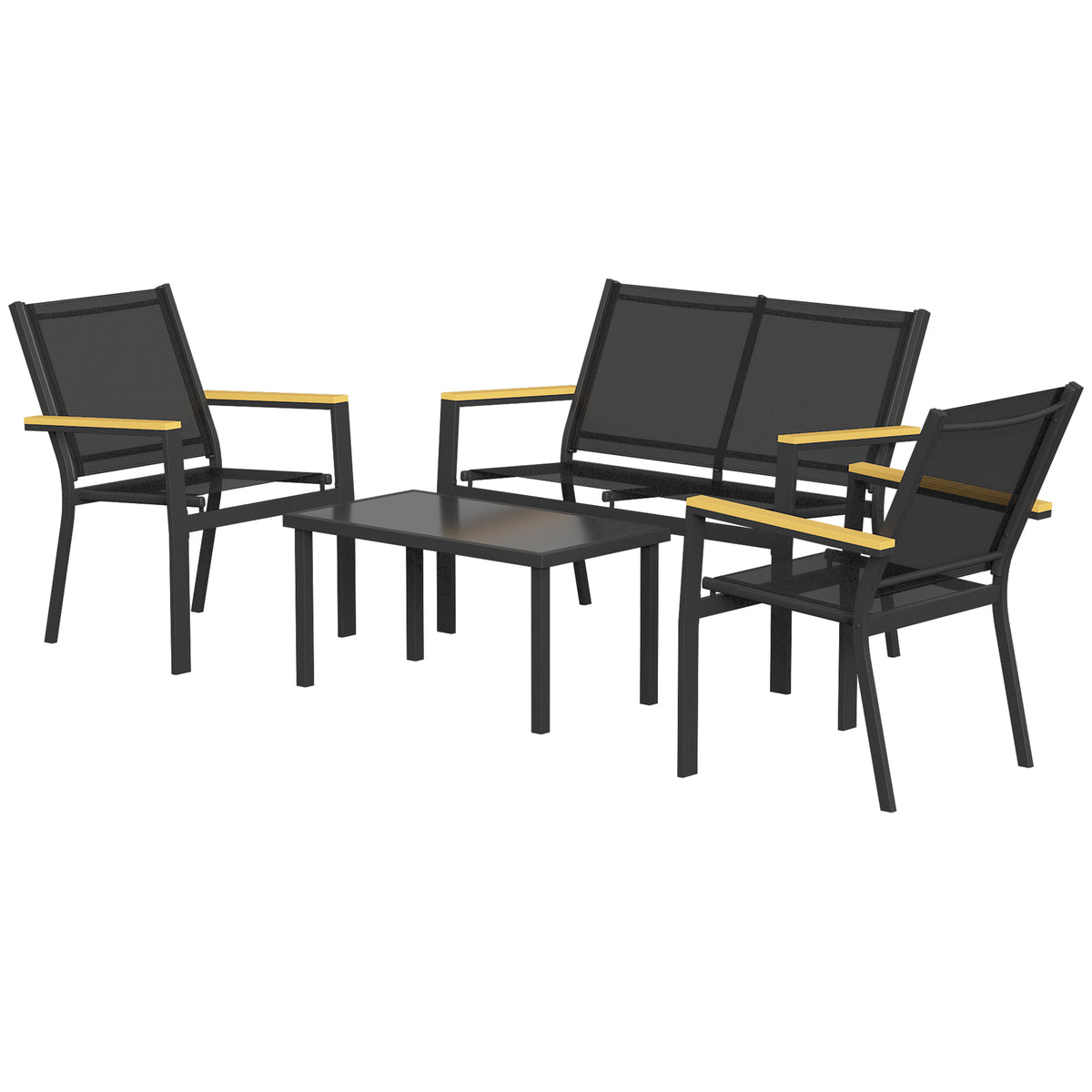 Muebles De Jardín Outsunny Metal, Textilene Negro 110x63.5x84 Cm_4