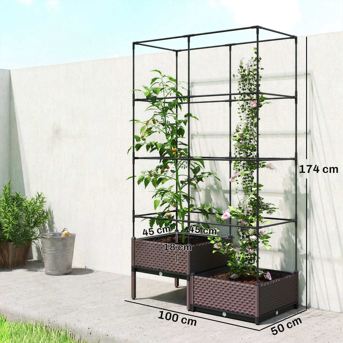 Jardinera Con Enrejado Outsunny Acero, Pp Negro 100x50x174 Cm_2
