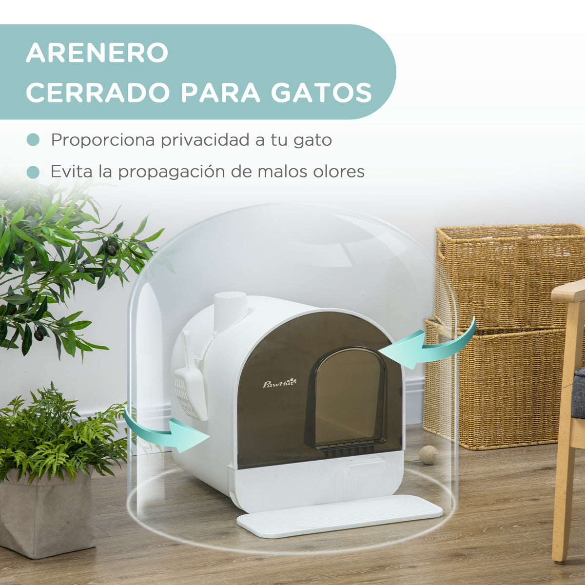 Pawhut Arenero Para Gatos Con Bandeja Extraíble Pala Alfombra 43x44x47cm Blanco_4
