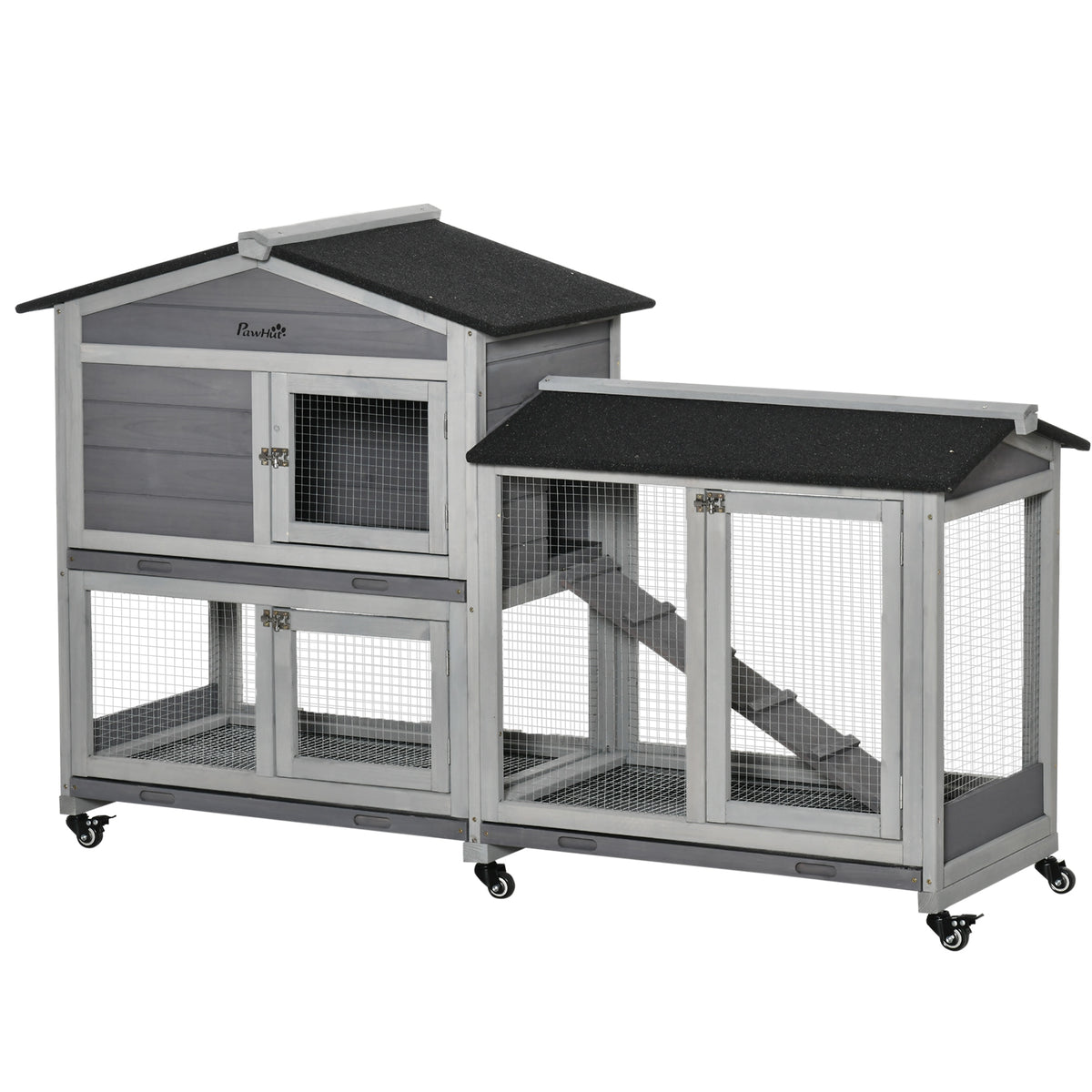 Conejera De Madera Pawhut Madera De Abeto, Acero Gris Claro 157.4x53x99.5 Cm_0