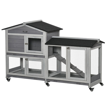 Conejera De Madera Pawhut Madera De Abeto, Acero Gris Claro 157.4x53x99.5 Cm_0