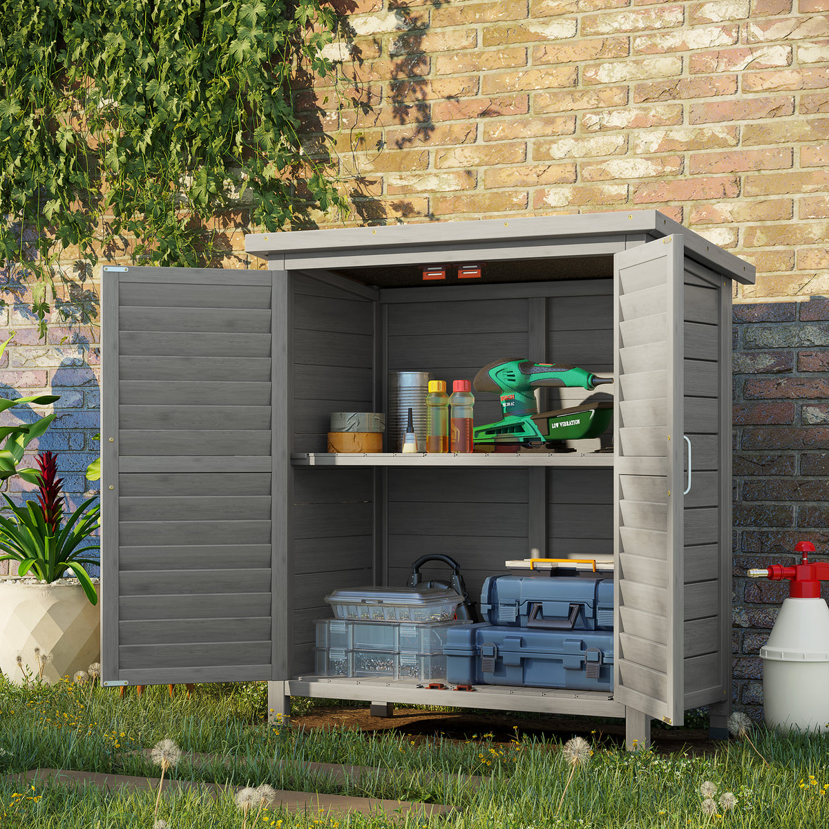 Cobertizo De Almacenamiento De Madera Outsunny 87x46,5x96,5cm Gris_1