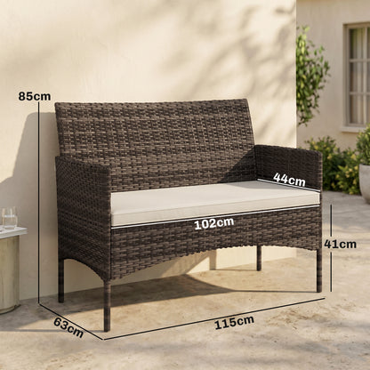 Sofá De Ratán Outsunny Ratán Pe, Acero Caqui 115x63x85 Cm_2