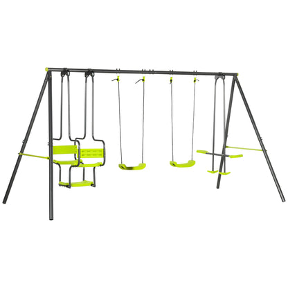 Juego De Columpio Infantil Exterior Outsunny 355x184x186 Cm Verde_0