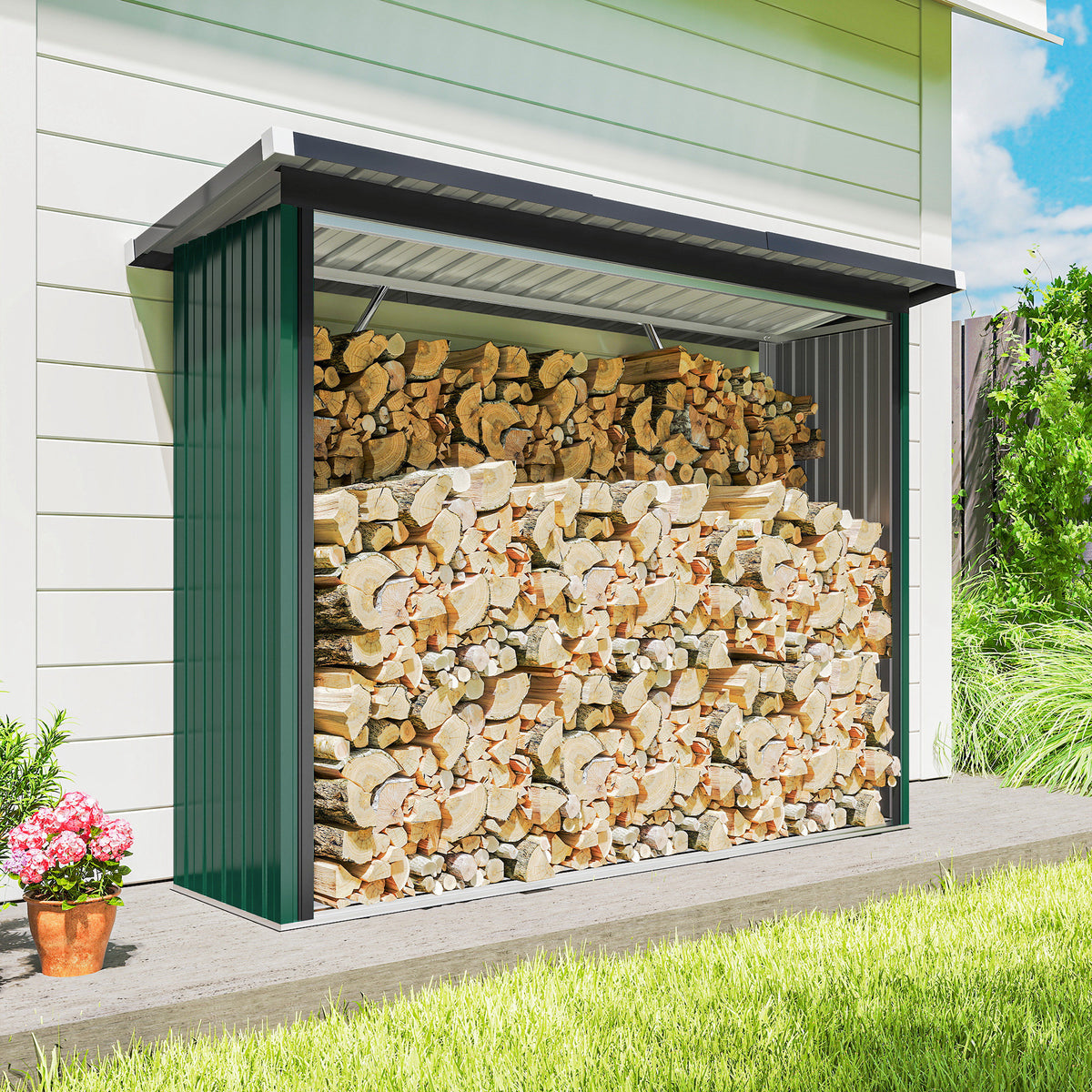 Cobertizo Para Leña Outsunny Acero Galvanizado Verde 213x66.5x150 Cm 84h-422v01gn_3