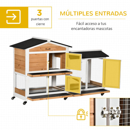 Conejera Pawhut Madera De Abeto, Acero Madera Natural 157.4x53x99.5 Cm_3