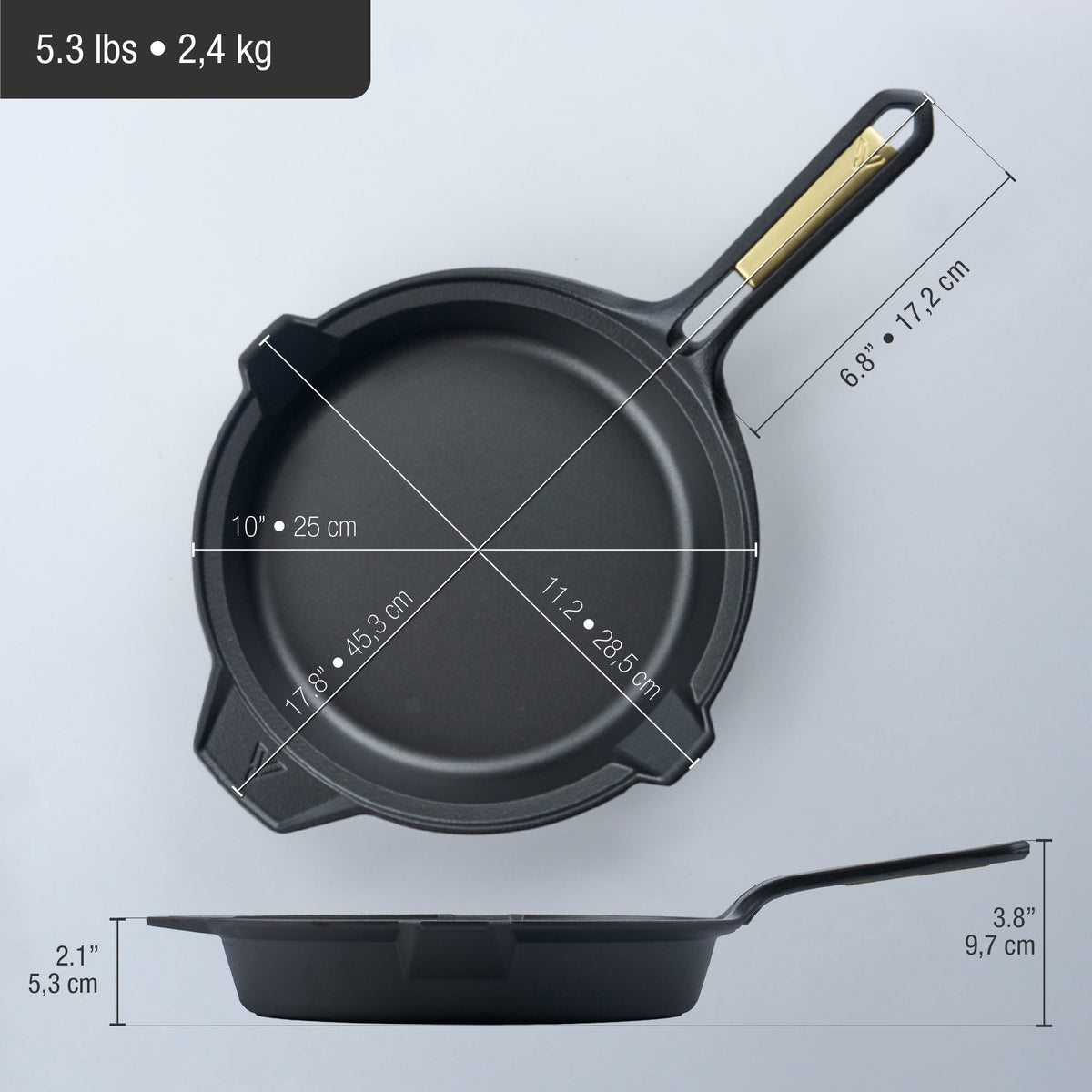 Victoria Sartén Hierro Fundido Curado Signature Gold Inducción 25cm, Apta Fuego, Barbacoa, Horno, Vitrocerámica_4