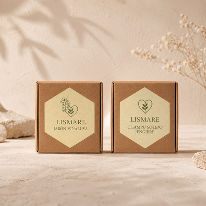 Jabonera madera de regalo + pack champú sólido jengibre + jabón sólido uva - seco, debilidad, sin brillo - Lismare_1