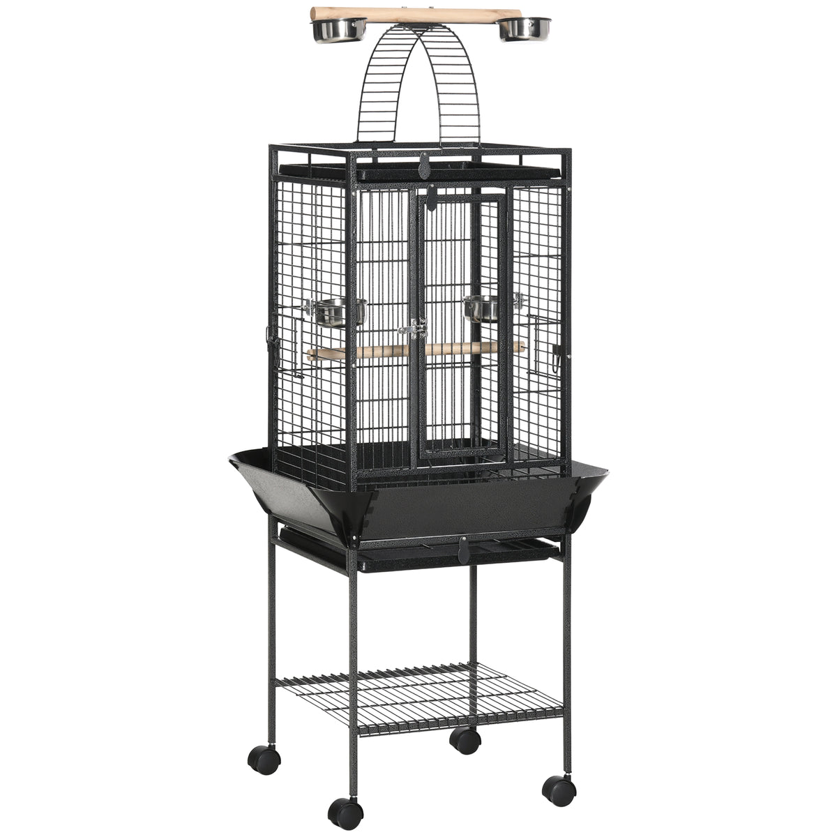 Jaula Para Pájaros Con Soporte Y Ruedas Pawhut 62,5x62,5x156cm Gris_0