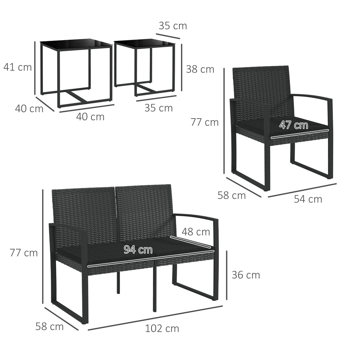 Muebles De Jardín Outsunny Acero, Pp Negro 102x58x77 Cm_2