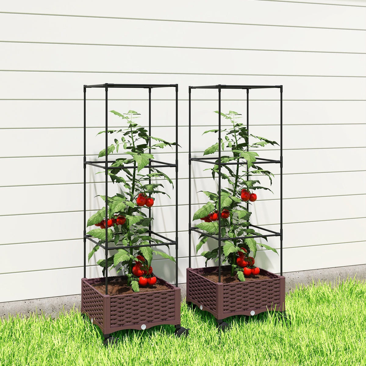 Outsunny Jardinera Con Enrejado Ruedas Para Cultivos Verduras 40x40x165 Cm_4