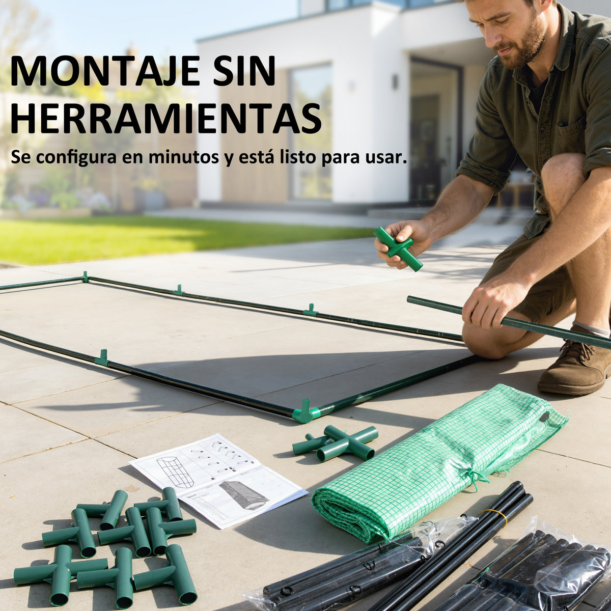 Mini Invernadero Outsunny Acero, Pe Verde 240x90x90 Cm_5