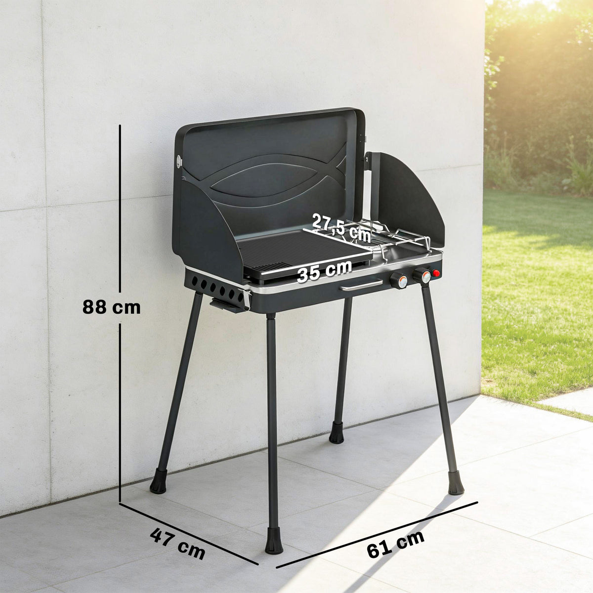 Barbacoa De Gas Outsunny Aluminio Fundido, Metal Negro 61x47x88 Cm_2