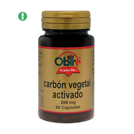Carbón  vegetal activado 200 mg Obire,  60 cápsulas