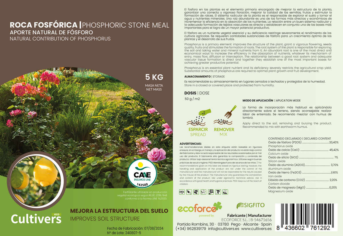 Cultivers Roca Fosfórica Ecológica 2x1kg | Contiene Fósforo, Calcio Y Hierro Apta Para Agricultura Ecológica Uso En…_1