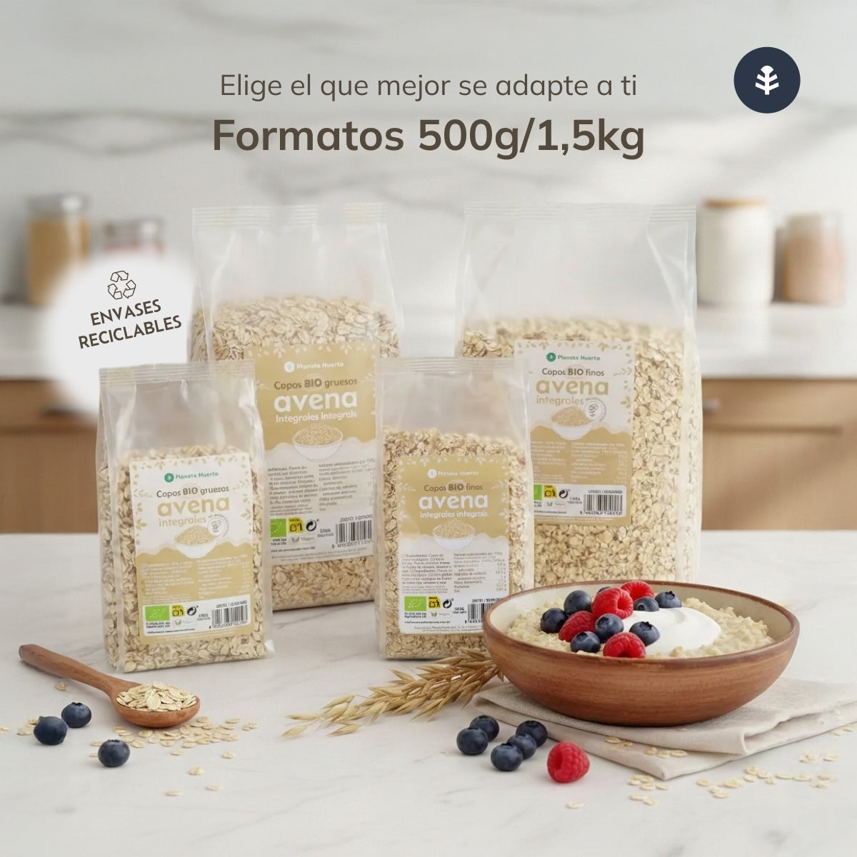 Copos de avena gruesos Sin Gluten ECO Planeta Huerto 1,5 Kg