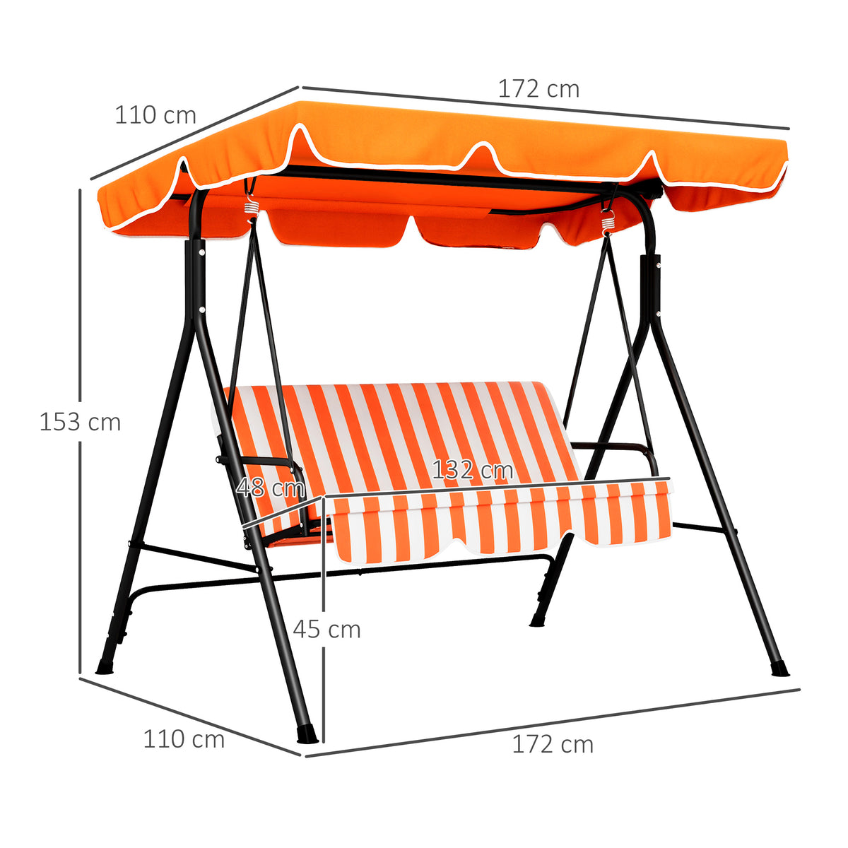 Columpio De Jardín Outsunny Acero, Textileno Naranja 172x110x153 Cm_2
