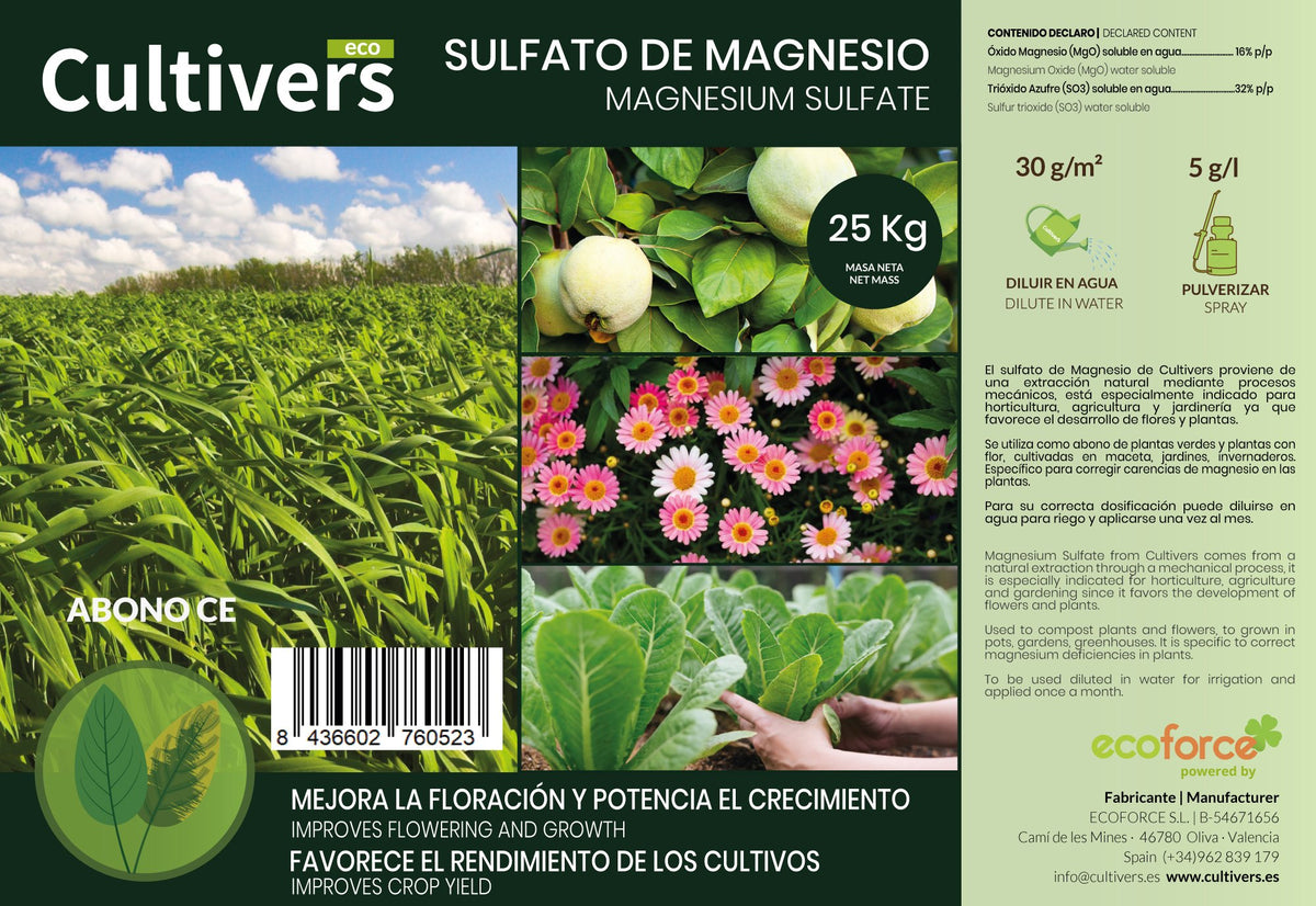 Cultivers Sulfato De Magnesio 25 Kg | Sustancia Mineral Hidrosoluble Para Jardinería Y Uso Técnico | Disolución En…_2