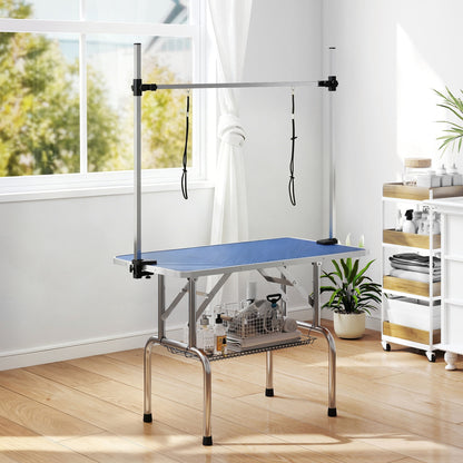 Mesa De Peluquería Para Mascotas Pawhut Azul 107x60x170 Cm_1