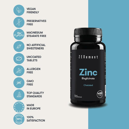 Zinc 25 mg (Bisglicinato) dosificación alta zenement 400 Comprimidos