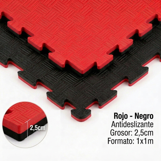 Tatami Puzzle Eva Para Suelo Infantil 1x1m X25mm Rojo - Negro Pack Ahorro 8 Unidades_0