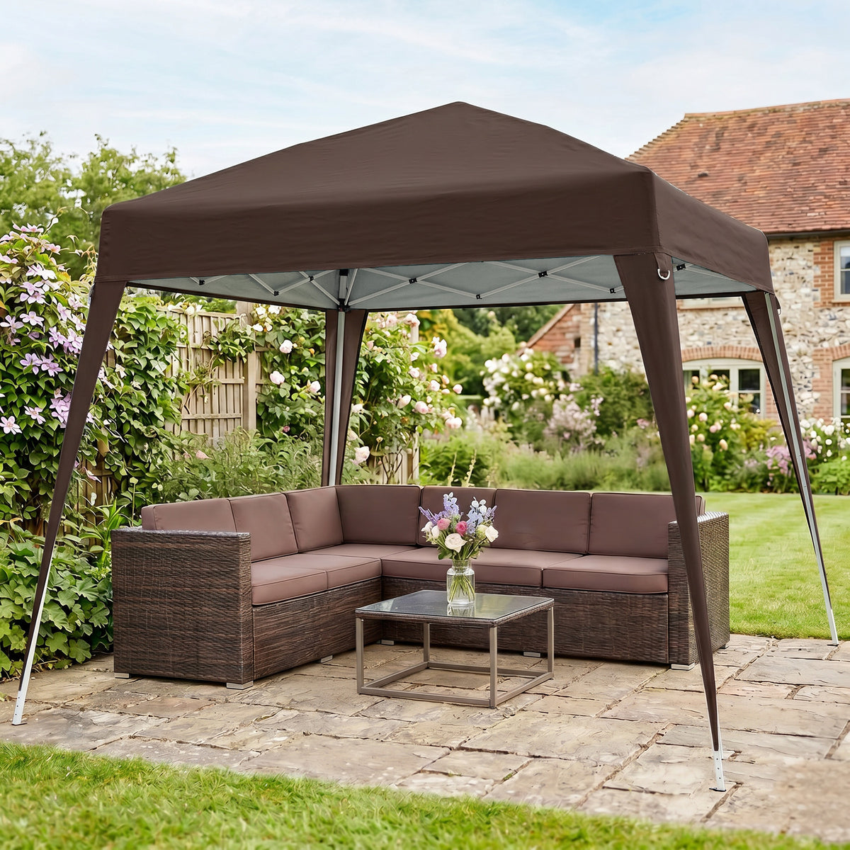 Outsunny Carpa Plegable 2,4x2,4 M De Jardín Pop Up Cenador De Acero Y Tela_1