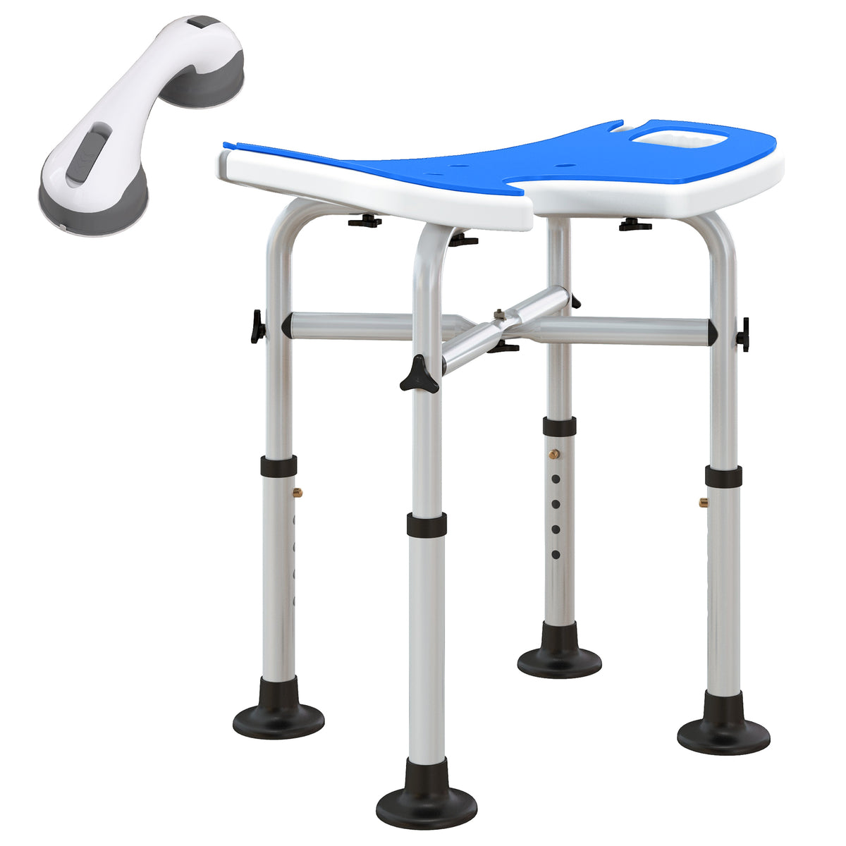 Silla Para Ducha Homcom Aluminio, Hdpe Azul 48.5x33x51.5 Cm_0