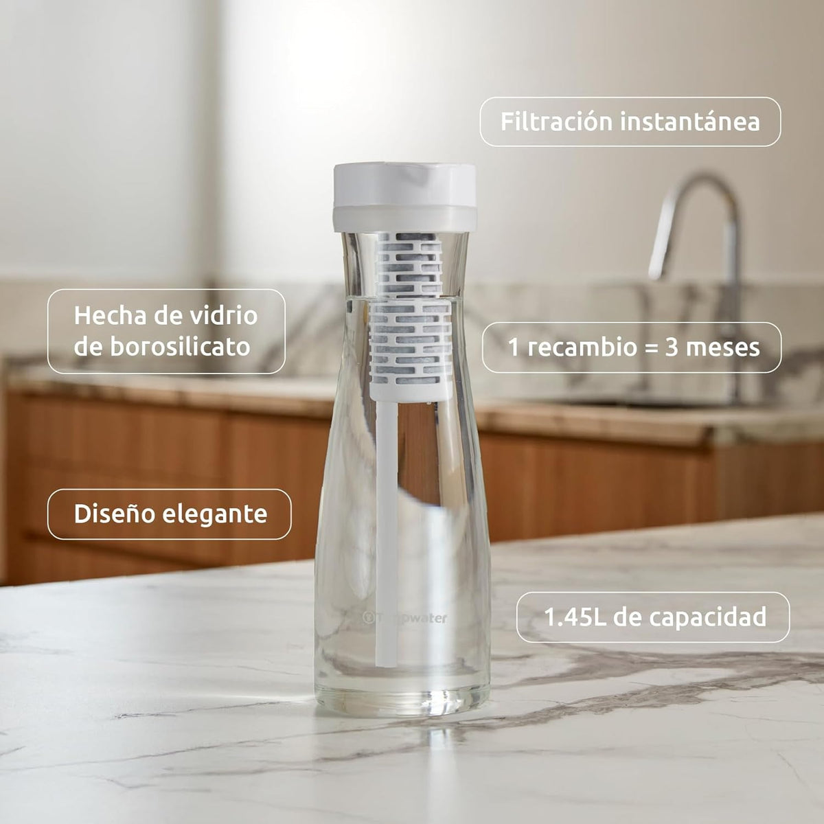 Jarra filtradora de cristal PitcherPro SMR Tappwater 1,45 l