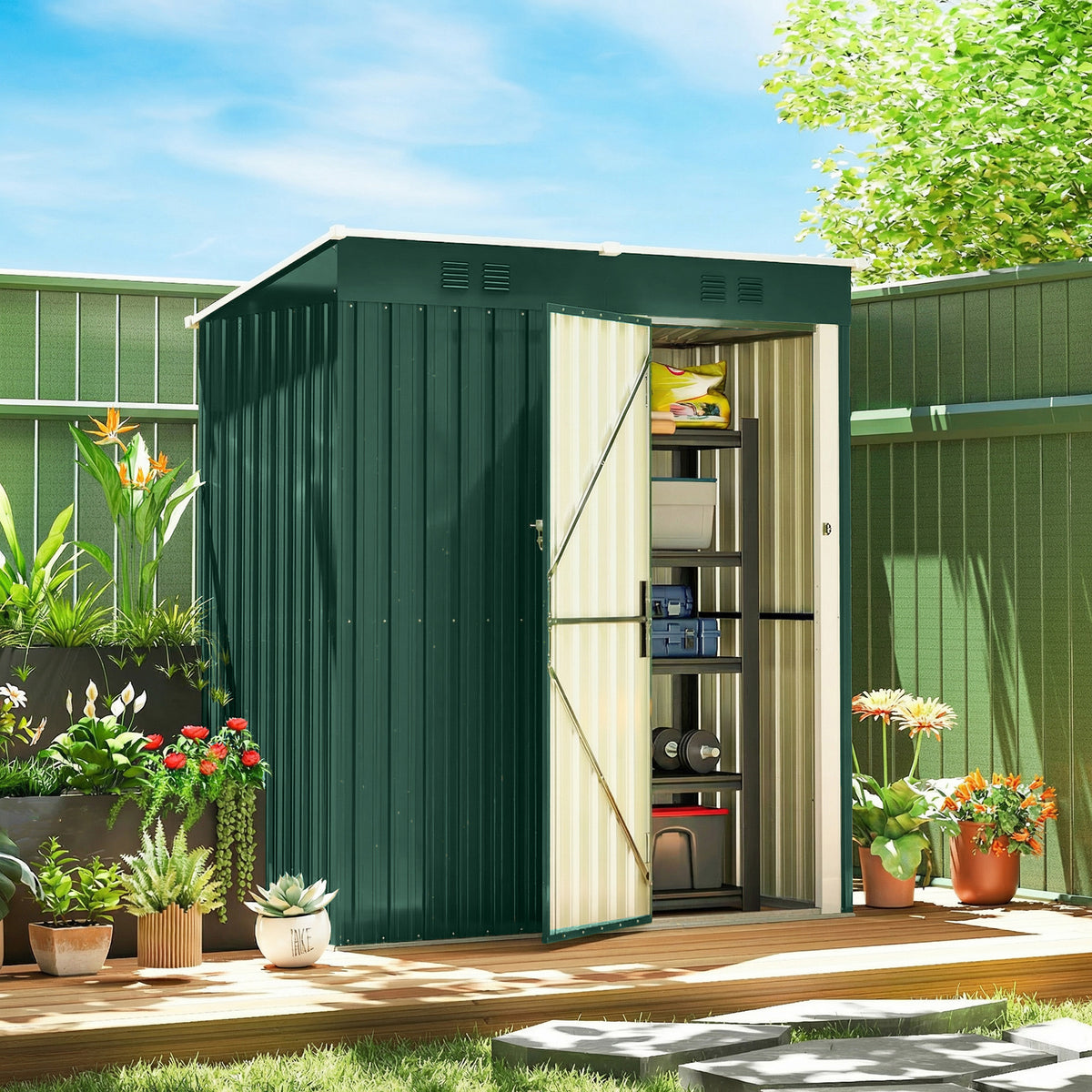 Caseta De Jardín Outsunny Acero Galvanizado Verde 163x90x179 Cm_1