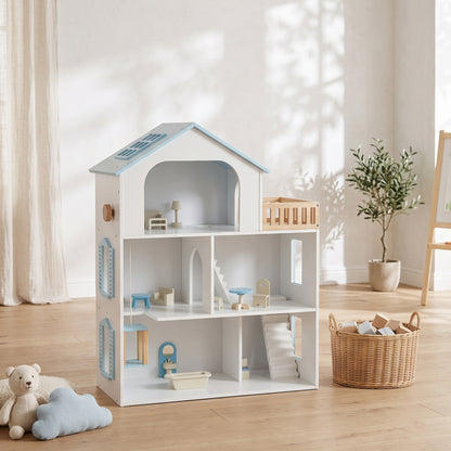 Casa De Muñecas Aiyaplay Mdf, Madera De Pino Azul 63.5x29.5x79.5 Cm_1