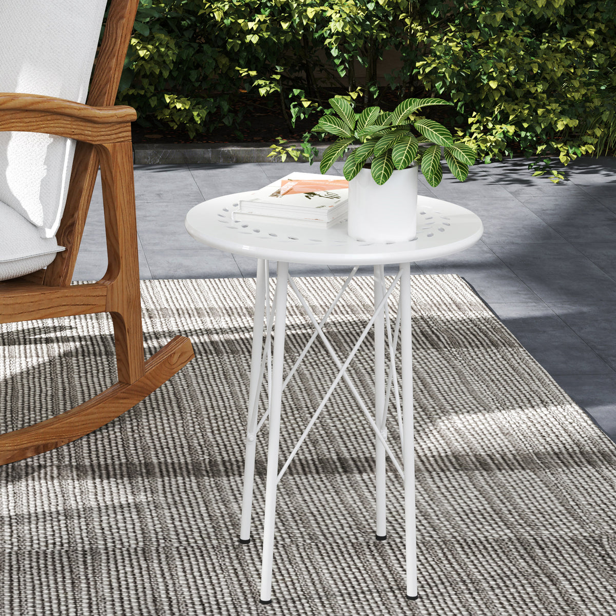 Mesa De Jardín Outsunny Acero Blanco 40x40x50 Cm_1